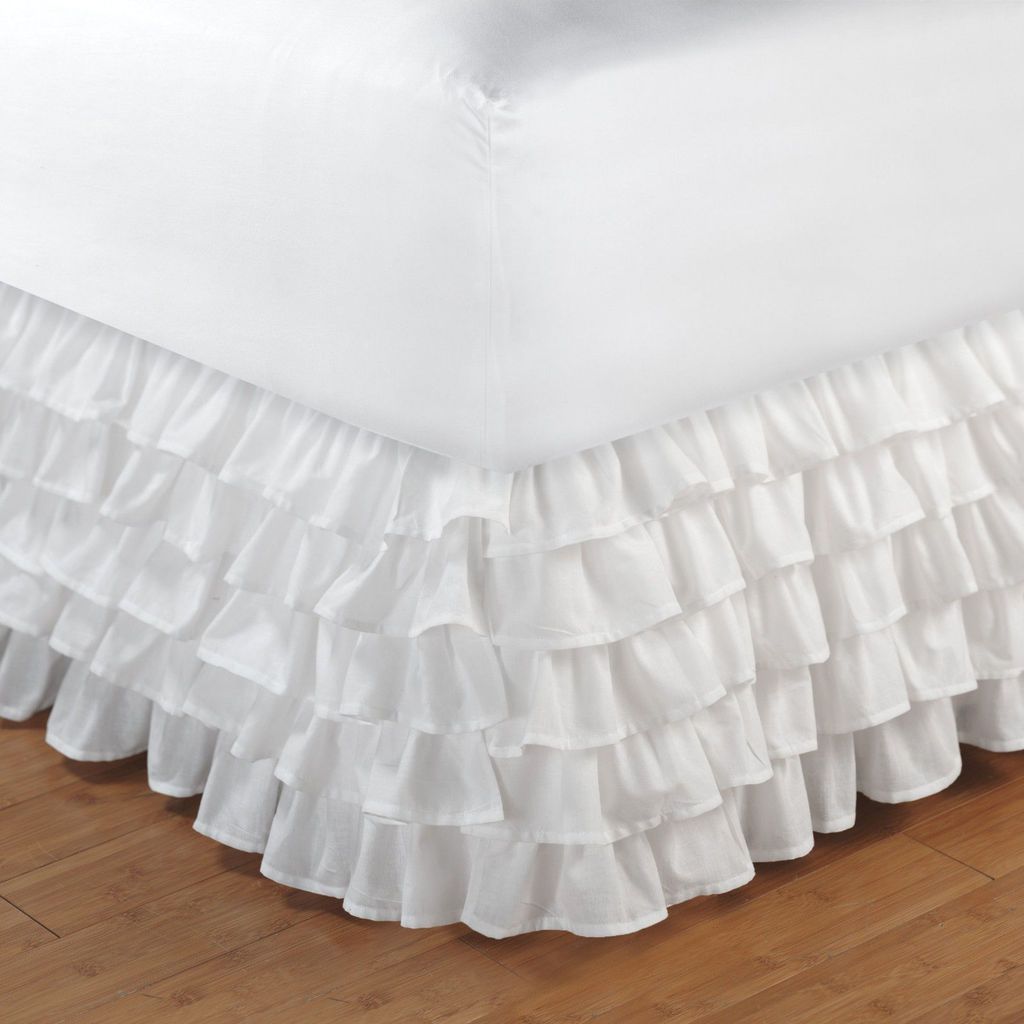 GreenLand MULTI RUFFLE Bedskirt/Dust Ruffle White Layered Cotton Bed